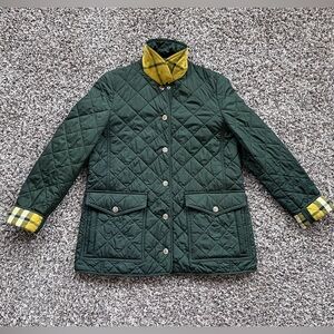 Burberry Dark Green Quilted Jacket with Yellow Collar